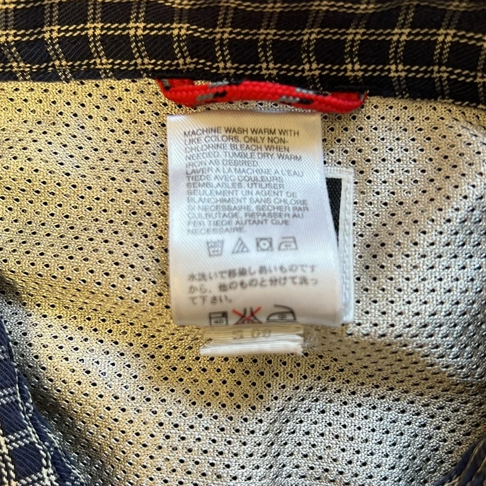 The North Face Traverse Navy Blue Tan Check Long Sleeve Button Down Shirt LARGE